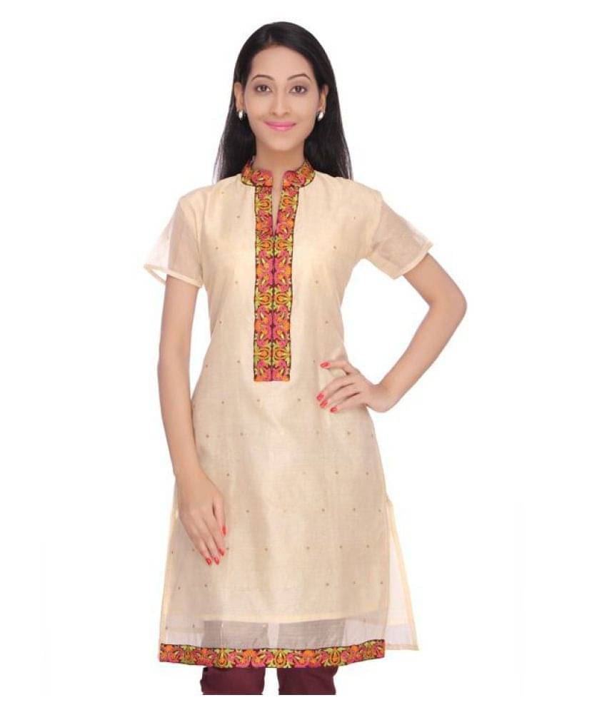 Viniyog Beige Cotton Silk Straight Kurti     			Viniyog Beige Cotton Silk Straight Kurti