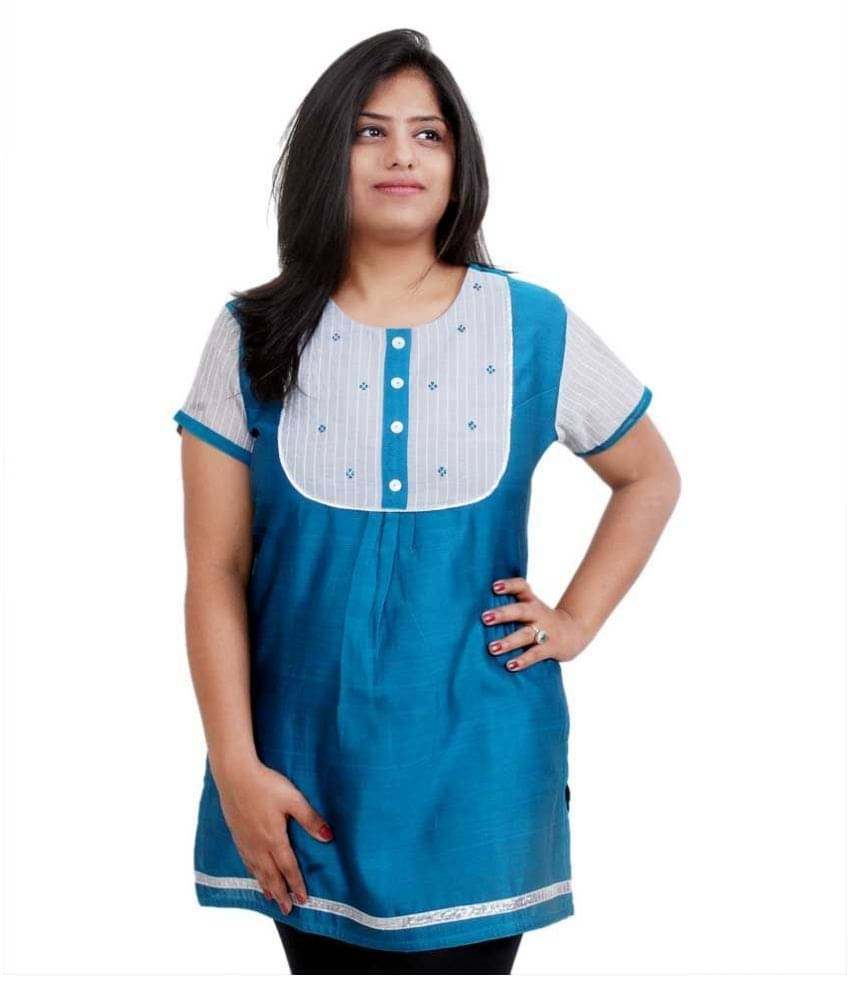 Viniyog Blue Cotton Silk Straight Kurti     			Viniyog Blue Cotton Silk Straight Kurti