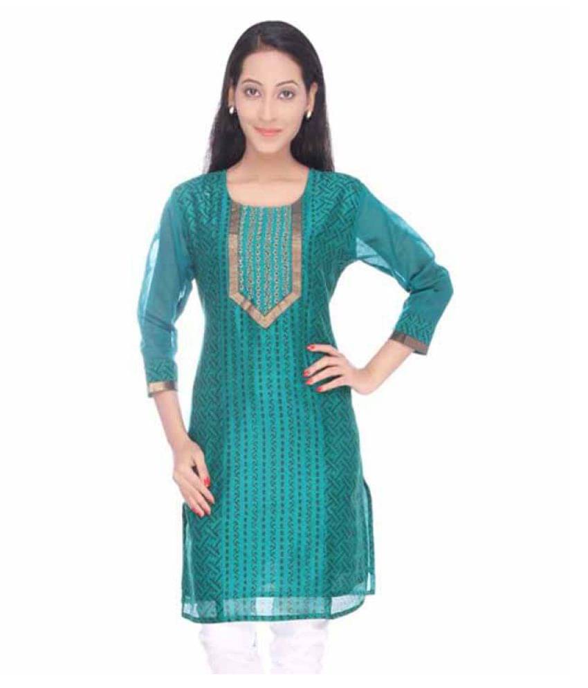 Viniyog Green Cotton Silk Straight Kurti Viniyog Green Cotton Silk Straight Kurti