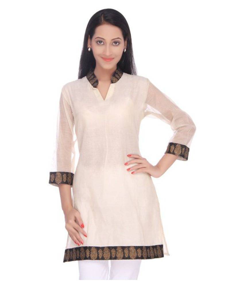 Viniyog Off White Cotton Silk Straight Kurti     			Viniyog Off White Cotton Silk Straight Kurti