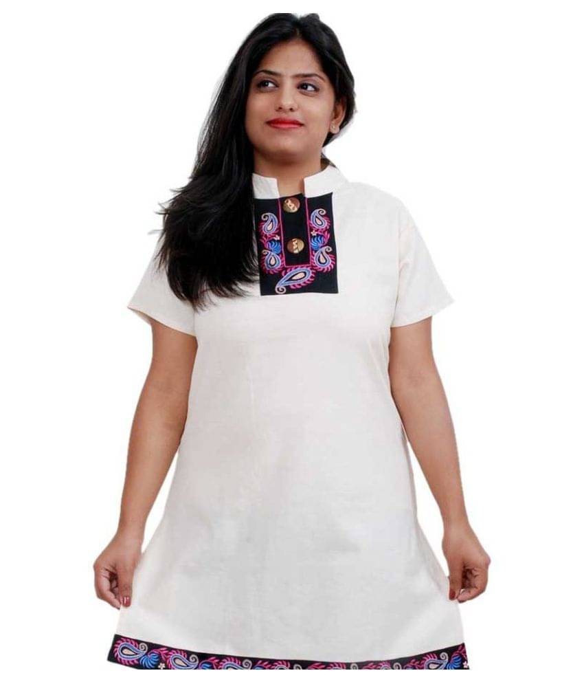 Viniyog Off White Cotton Straight Kurti Viniyog Off White Cotton Straight Kurti