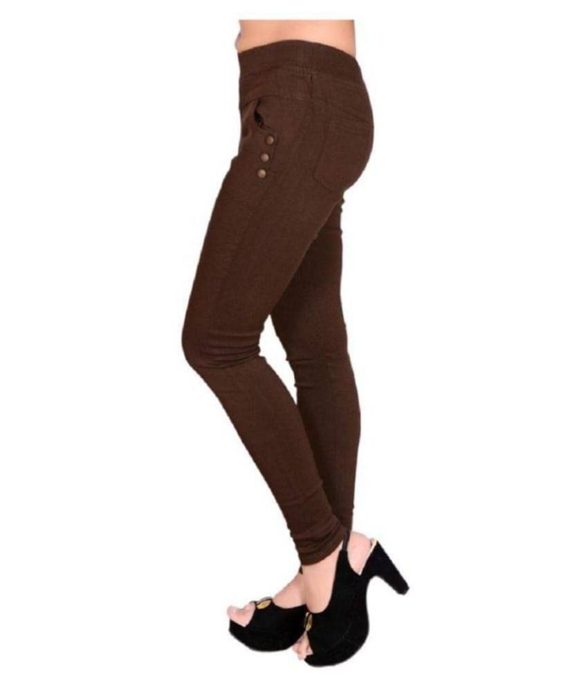     			FeelBlue Poly Cotton Jeggings - Brown