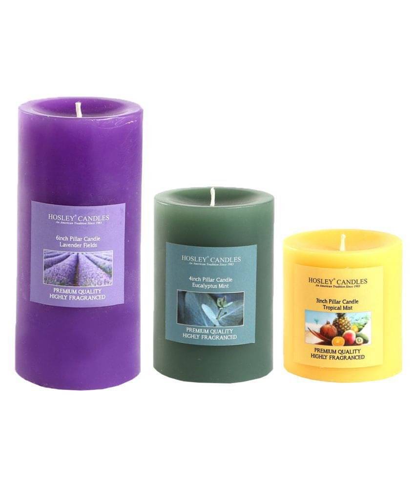     			Hosley Multicolour Pillar Candle - Pack of 3