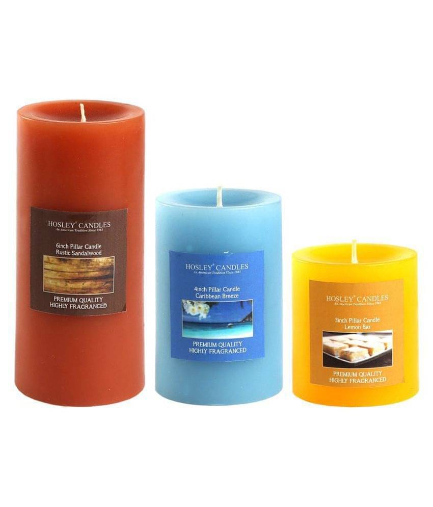     			Hosley Multicolour Pillar Candle - Pack of 3