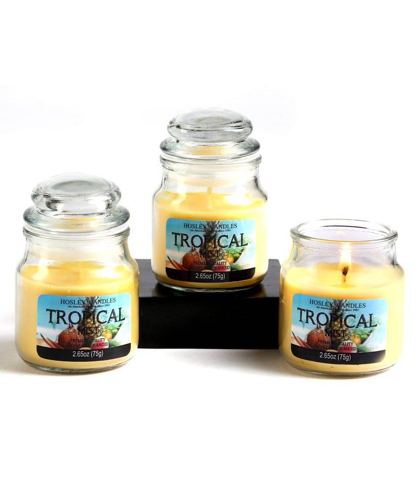     			Hosley Yellow Jar Candle - Pack of 3