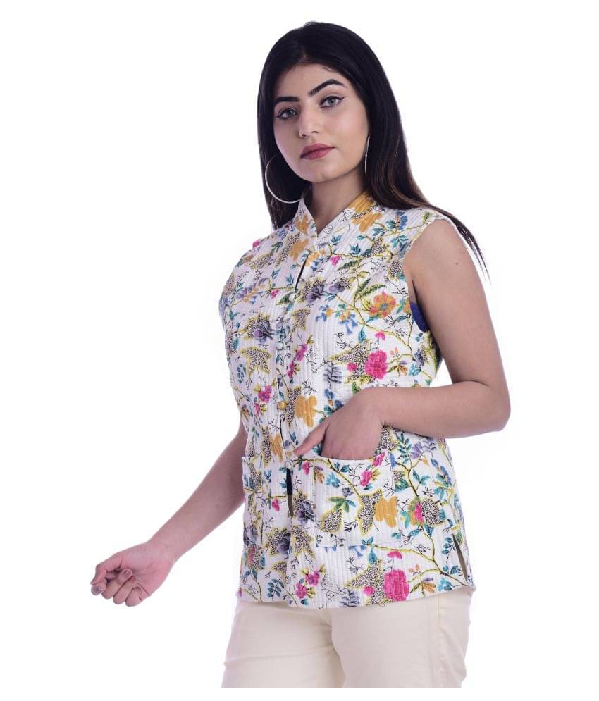     			Raj Cotton White Ethnic Jacket