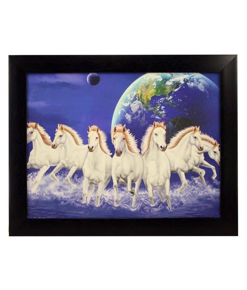 Indianara Vaastu Seven Horses Religious Synthetic Painting With Frame