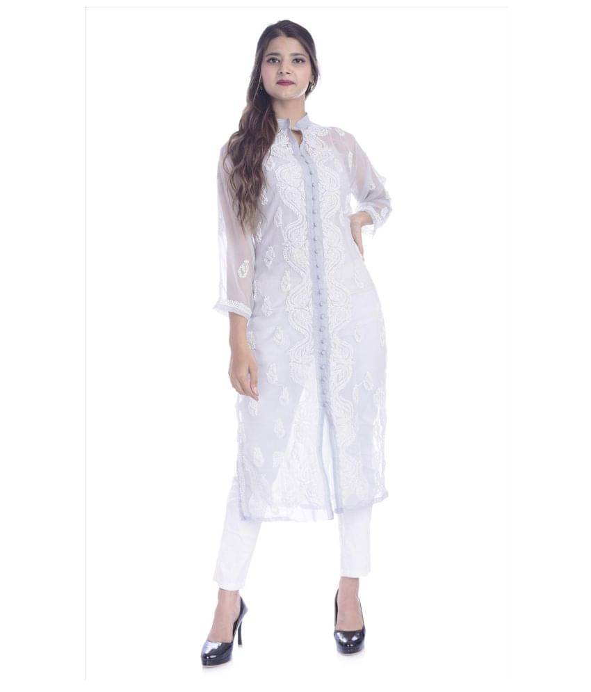 Raj Grey Georgette Straight Kurti Raj Grey Georgette Straight Kurti