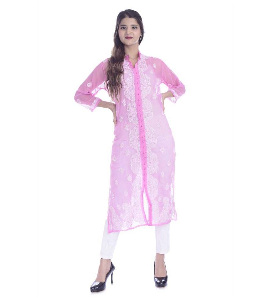     			Raj Pink Georgette Straight Kurti