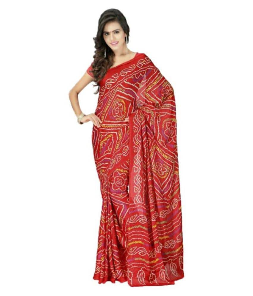 Raj Crepe Embellished Saree With Unstitched Blouse Piece ( Red ) - Sarees | Buy online on ZillyBuy