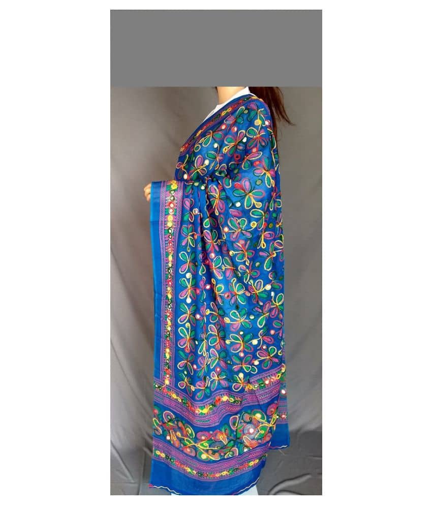 Apratim Blue Cotton Kutch Embroidered Dupatta - Dupattas & Shawls | Buy online on ZillyBuy