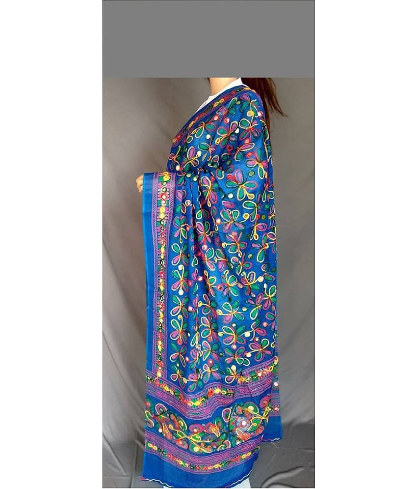 Apratim Blue Cotton Kutch Embroidered Dupatta - Dupattas & Shawls | Buy online on ZillyBuy