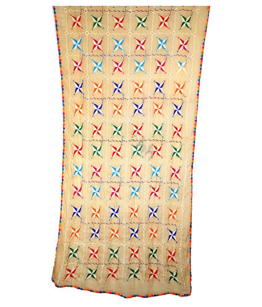 Apratim Off White Chiffon Phulkari Dupatta - Dupattas & Shawls | Buy online on ZillyBuy