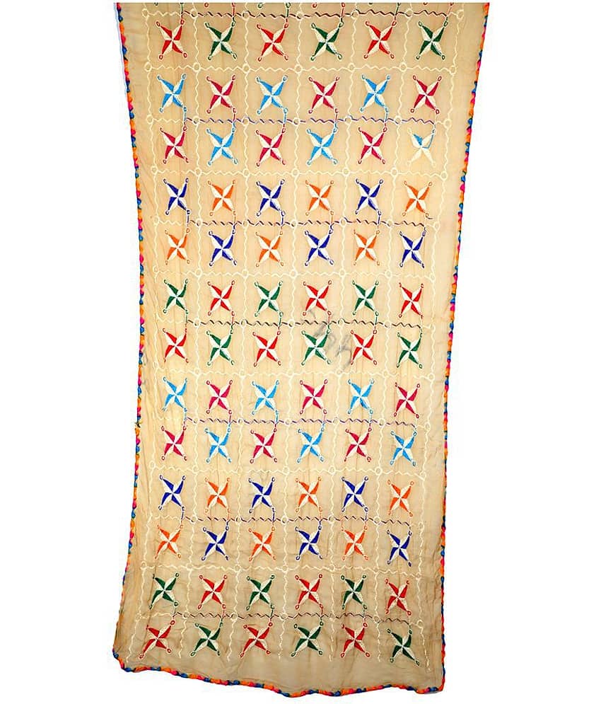 Apratim Off White Chiffon Phulkari Dupatta - Dupattas & Shawls | Buy online on ZillyBuy