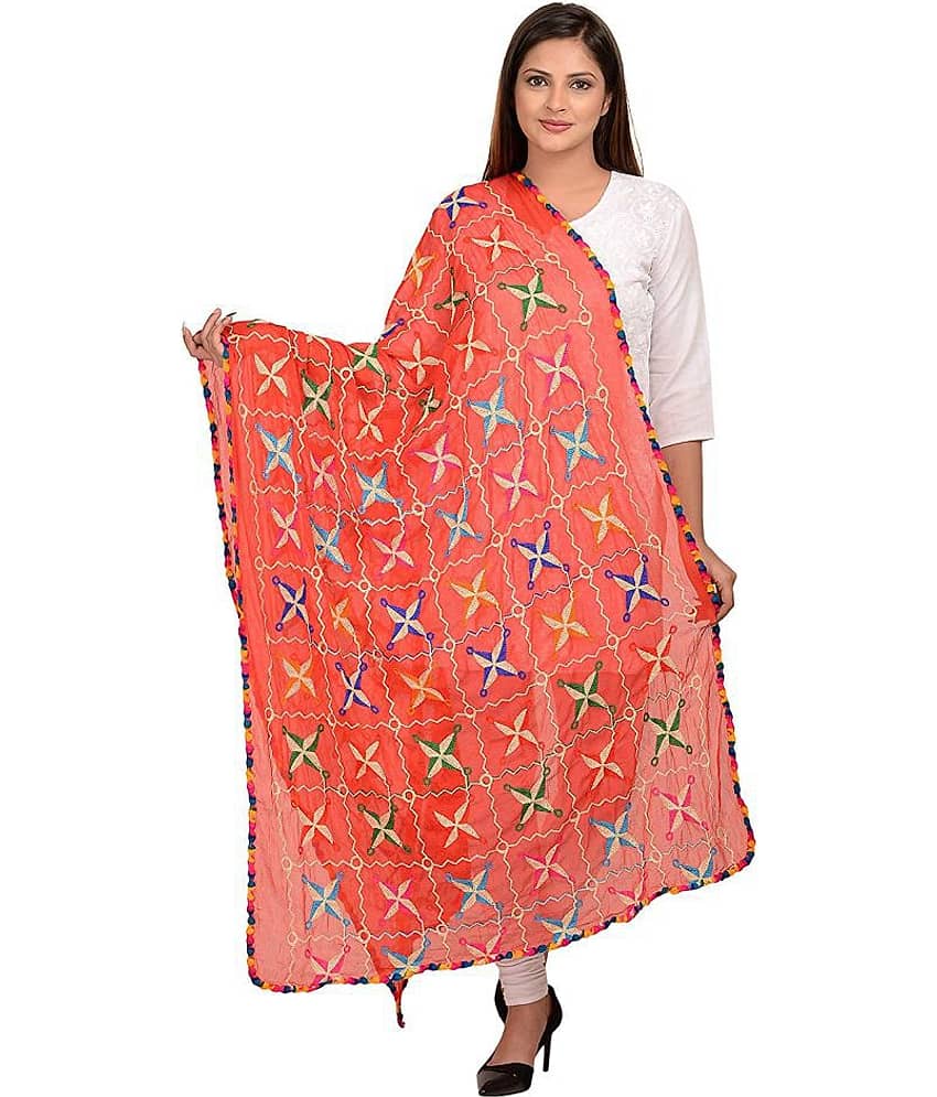 Apratim Red Chiffon Phulkari Dupatta - Dupattas & Shawls | Buy online on ZillyBuy
