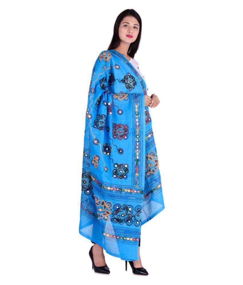 Apratim Turquoise Cotton Aari Embroidered Dupatta     			Apratim Turquoise Cotton Aari Embroidered Dupatta