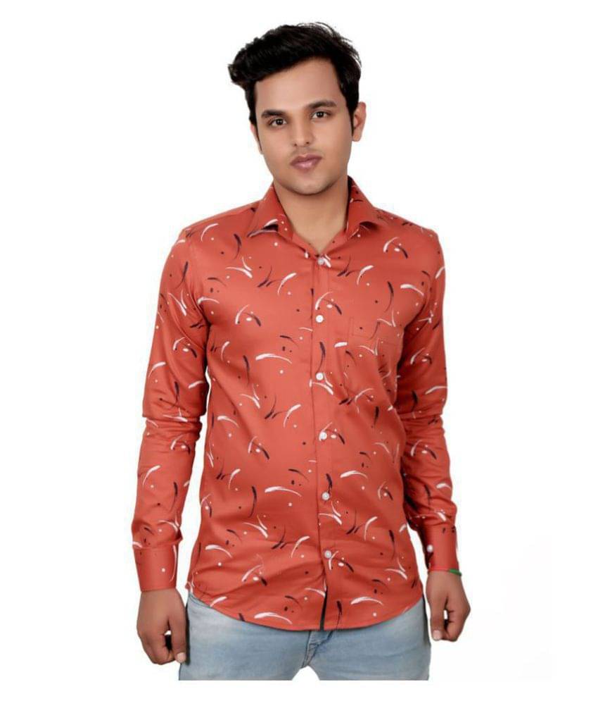     			Vida Loca - Orange Satin Slim Fit Men's Casual Shirt (Pack of 1)
