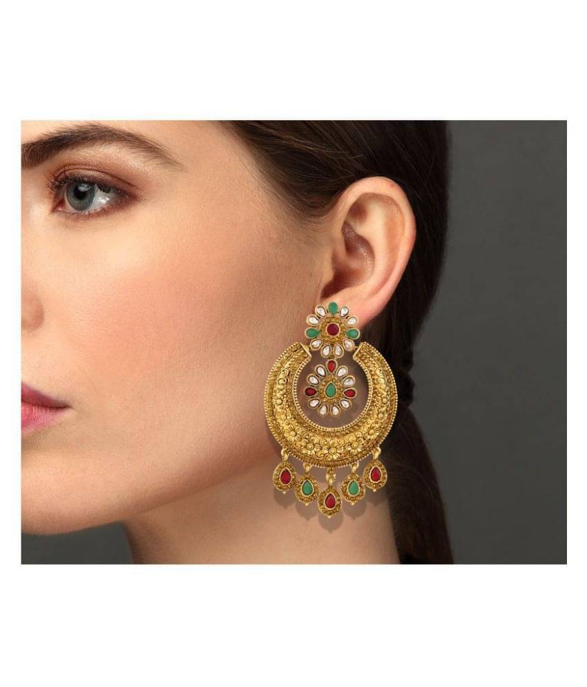 Asmitta Brilliant Chandbali Shape Gold Plated Dangle Earring For Women Asmitta Brilliant Chandbali Shape Gold Plated Dangle Earring For Women