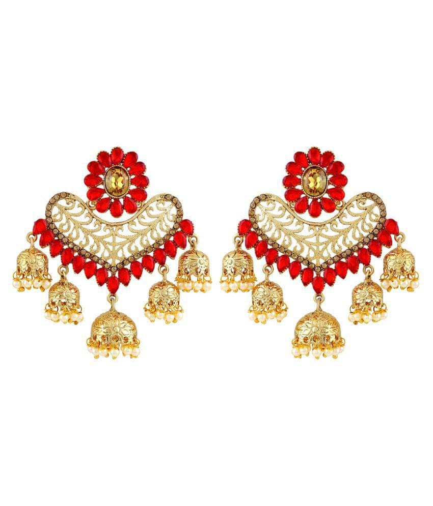     			Asmitta Ethnic Red Kundan Gold Plated Jhumki Earring For Women
