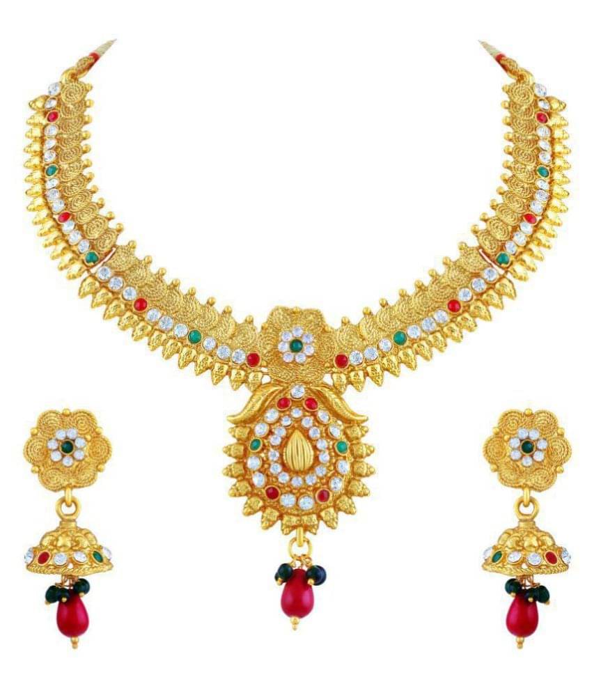 Asmitta Jewellery Alloy Golden Choker Traditional Gold Plated Necklaces Set Asmitta Jewellery Alloy Golden Choker Traditional Gold Plated Necklaces Set