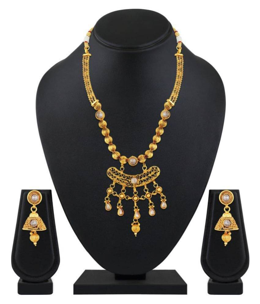 Asmitta Jewellery Copper Golden Choker Traditional Gold Plated Necklaces Set Asmitta Jewellery Copper Golden Choker Traditional Gold Plated Necklaces Set