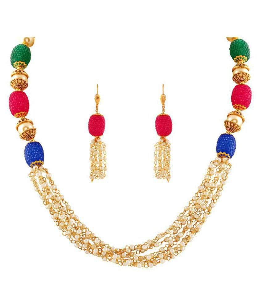 Asmitta Jewellery Zinc Golden Long Haram Traditional Gold Plated Necklaces Set Asmitta Jewellery Zinc Golden Long Haram Traditional Gold Plated Necklaces Set