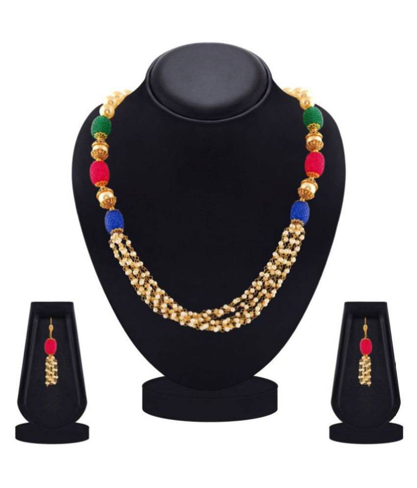     			Asmitta Jewellery Zinc Golden Long Haram Traditional Gold Plated Necklaces Set