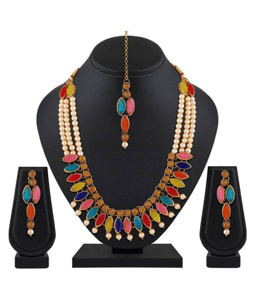 Asmitta Jewellery Zinc Golden Matinee Traditional Gold Plated Necklaces Set Asmitta Jewellery Zinc Golden Matinee Traditional Gold Plated Necklaces Set