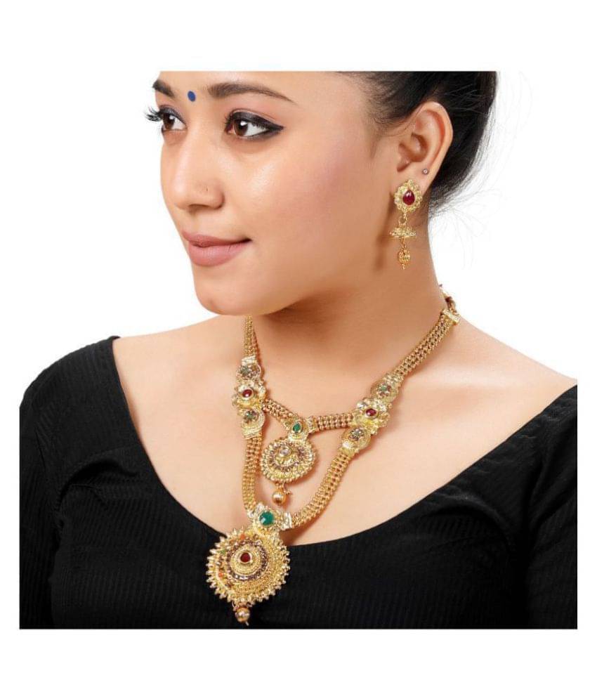 Asmitta Jewellery Zinc Golden Opera Traditional Gold Plated Necklaces Set Asmitta Jewellery Zinc Golden Opera Traditional Gold Plated Necklaces Set