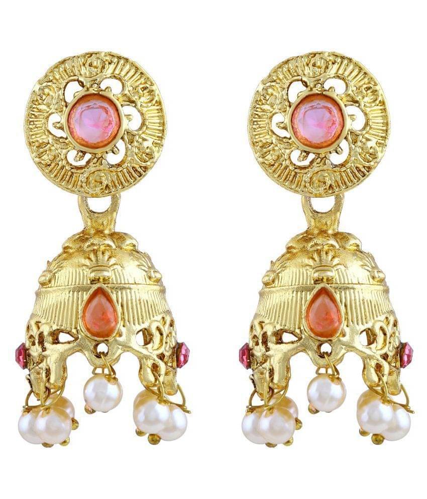 Asmitta Modish Round Shape Pink Kundan Gold Plated Jhumki Earring For Women Asmitta Modish Round Shape Pink Kundan Gold Plated Jhumki Earring For Women