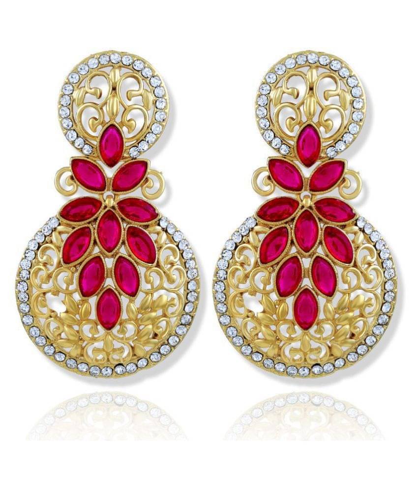 Asmitta Resplendent Round Stone Filigree Gold Plated Drop Earring For Women Asmitta Resplendent Round Stone Filigree Gold Plated Drop Earring For Women