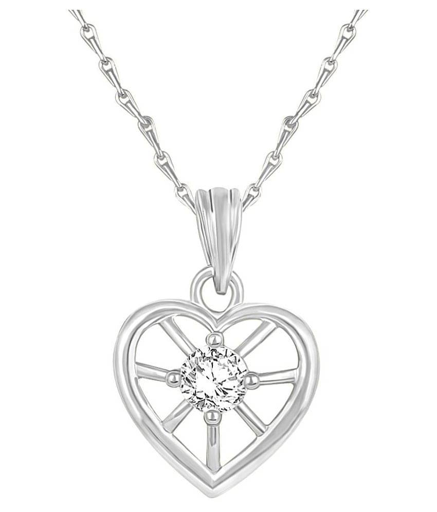 Asmitta Beautiful Heart Shape Silver Plated CZ Stone Pendant with Chain For Women Asmitta Beautiful Heart Shape Silver Plated CZ Stone Pendant with Chain For Women