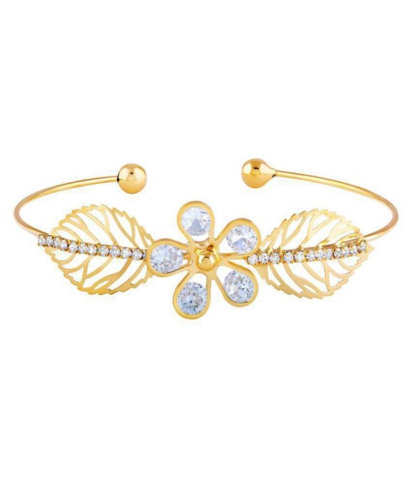Asmitta Glistening Leaf Shape Gold Plated White Stone Kada For Women Asmitta Glistening Leaf Shape Gold Plated White Stone Kada For Women