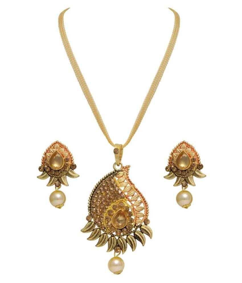     			Asmitta Stylish Leaf Design Gold Plated With LCT Stone Pendant Set For Women