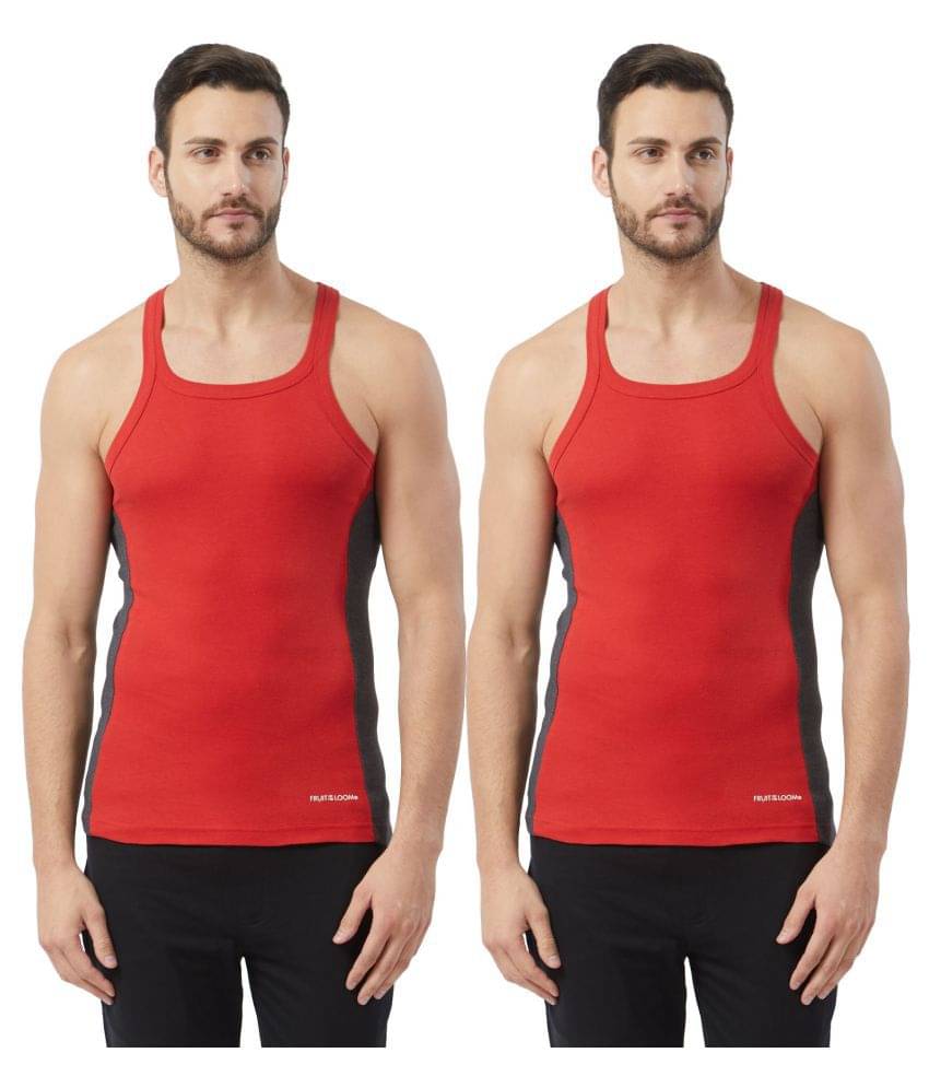 Fruit Of The Loom Red Sleeveless Vests Pack of 2 Fruit Of The Loom Red Sleeveless Vests Pack of 2