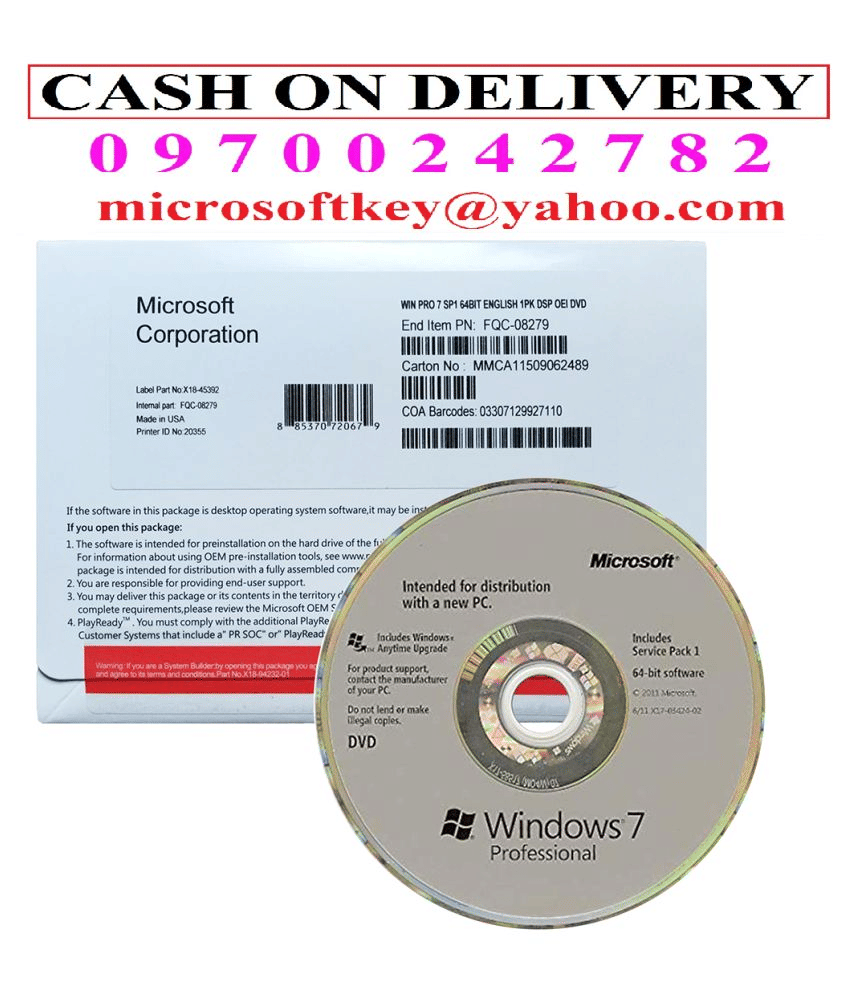 Microsoft Windows 7 Professional SP1 64 Bit DVD Genuine and Original ...