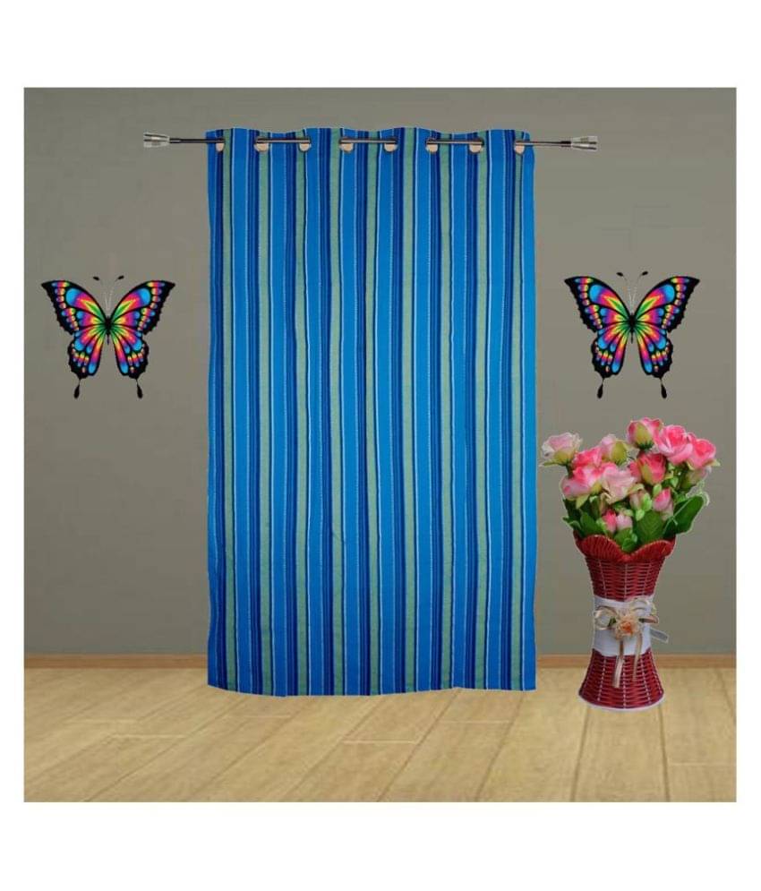 HOMEFLY Vertical Striped Room Darkening Eyelet Curtain 8 ft ( Pack of 1 ) - Blue     			HOMEFLY Vertical Striped Room Darkening Eyelet Curtain 8 ft ( Pack of 1 ) - Blue