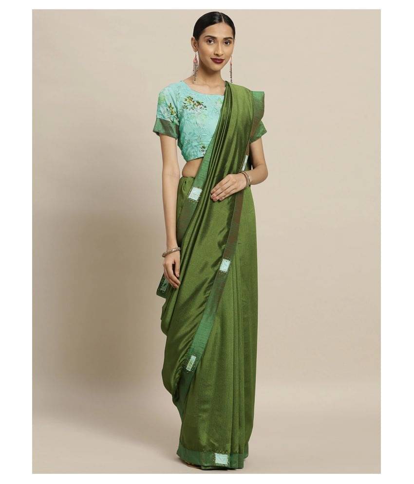 Shaily Retails Cotton Blend Saree With Unstitched Blouse Piece ( Green ) Shaily Retails Cotton Blend Saree With Unstitched Blouse Piece ( Green )