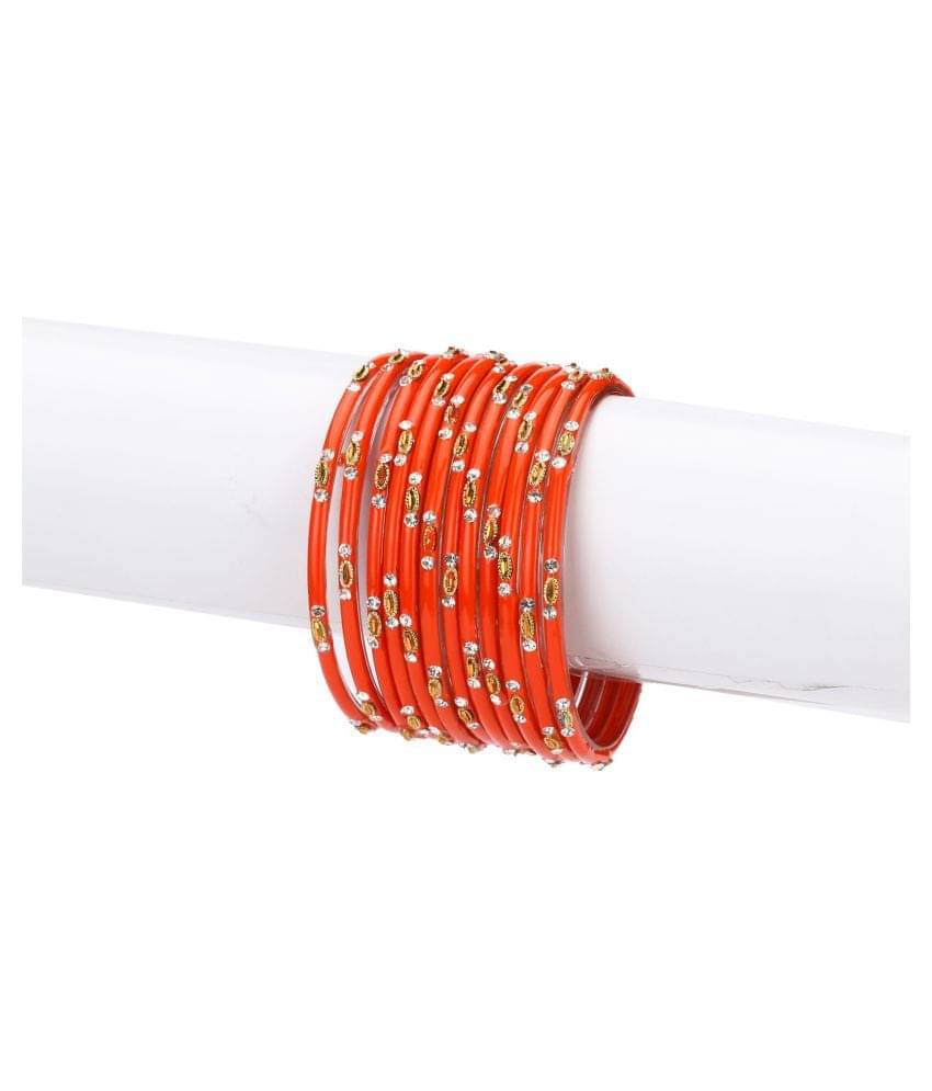     			Afast Designer Colorful Collection Orange 12 Fashion Bangle Set Ornamented With Exclusive Beads-GE1.c