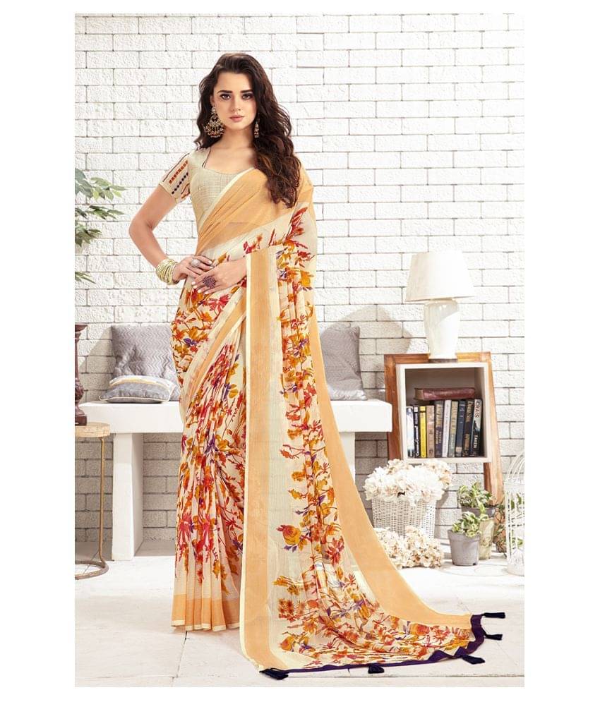     			Shaily Retails Georgette Saree With Unstitched Blouse Piece ( White )