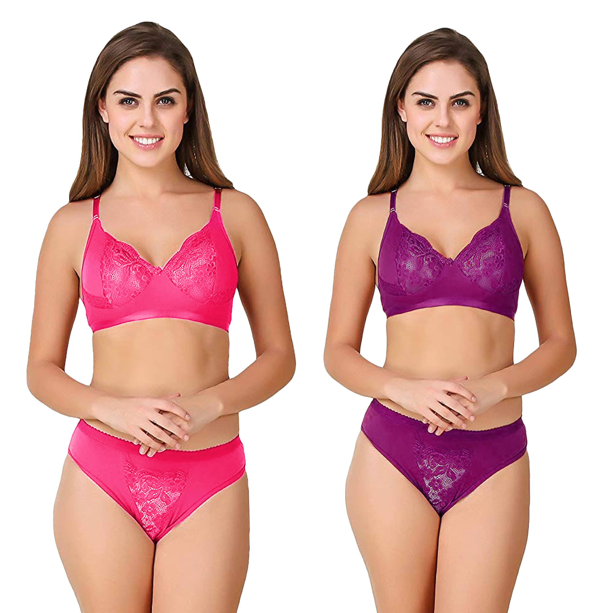 TCG Pack of 2 Cotton Lycra Women's Bra & Panty Set ( Multi Color )