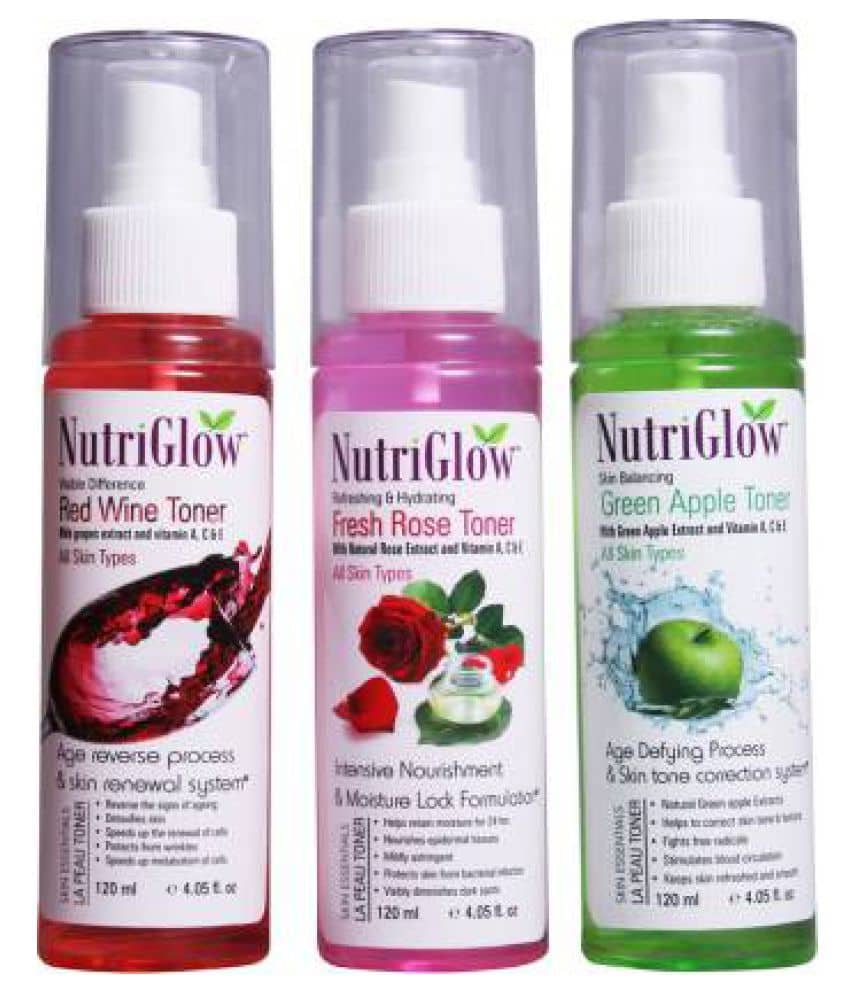 Nutriglow Green Apple Toner+ Fresh Rose Toner+Red Wine Toner  (120ml) Skin Freshener 120 mL Pack of 3