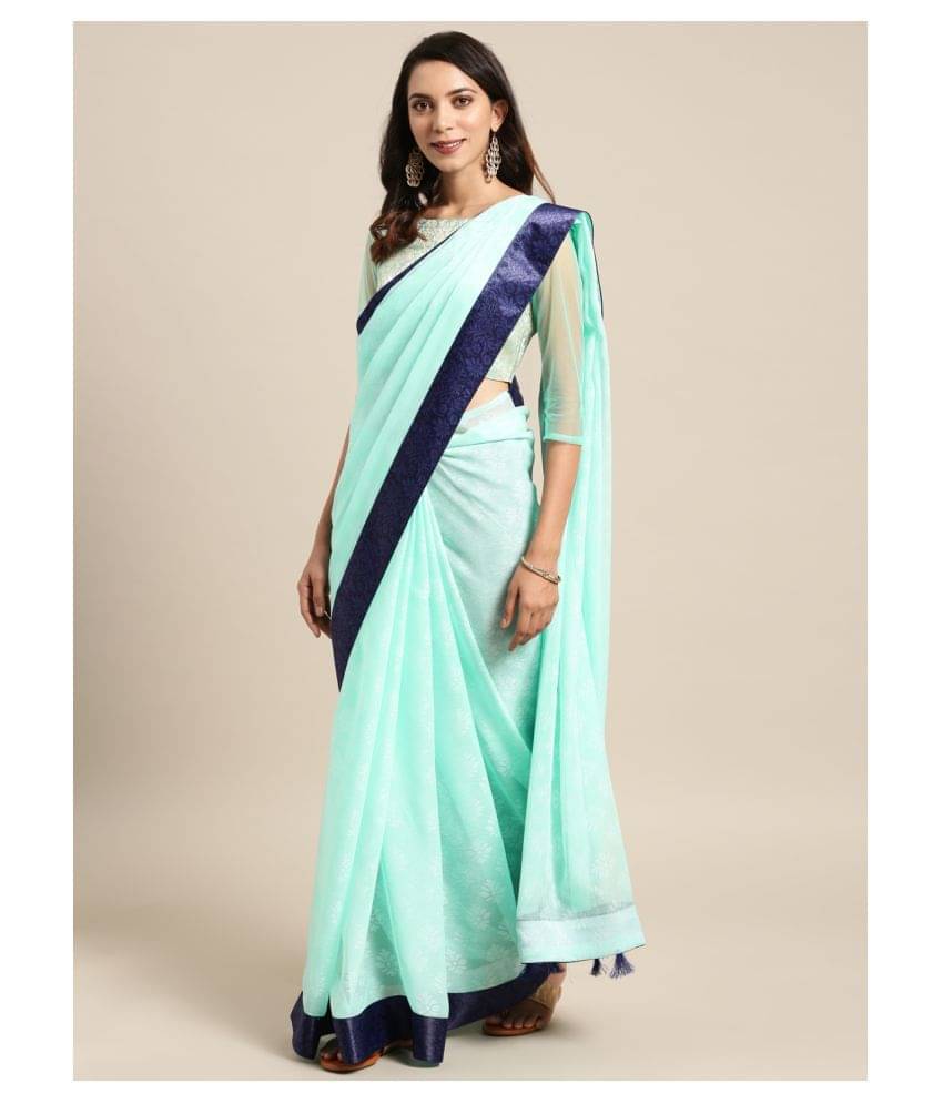     			Shaily Retails Chiffon Saree With Unstitched Blouse Piece ( Blue )