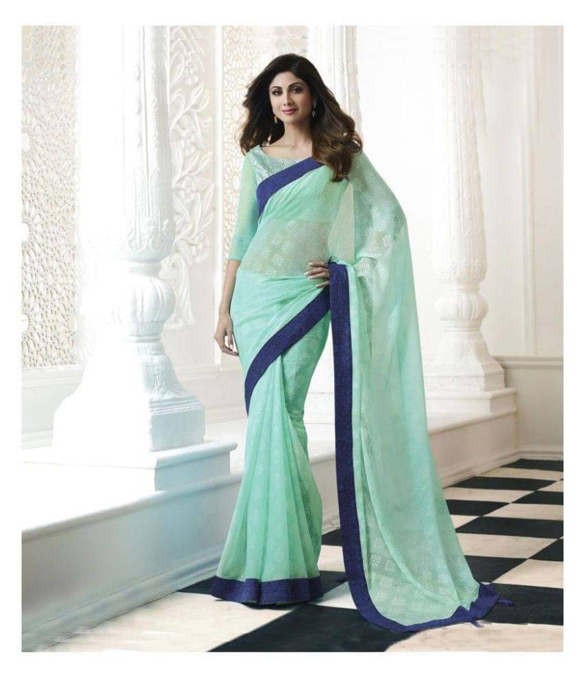 Shaily Retails Chiffon Saree With Unstitched Blouse Piece ( Blue )     			Shaily Retails Chiffon Saree With Unstitched Blouse Piece ( Blue )