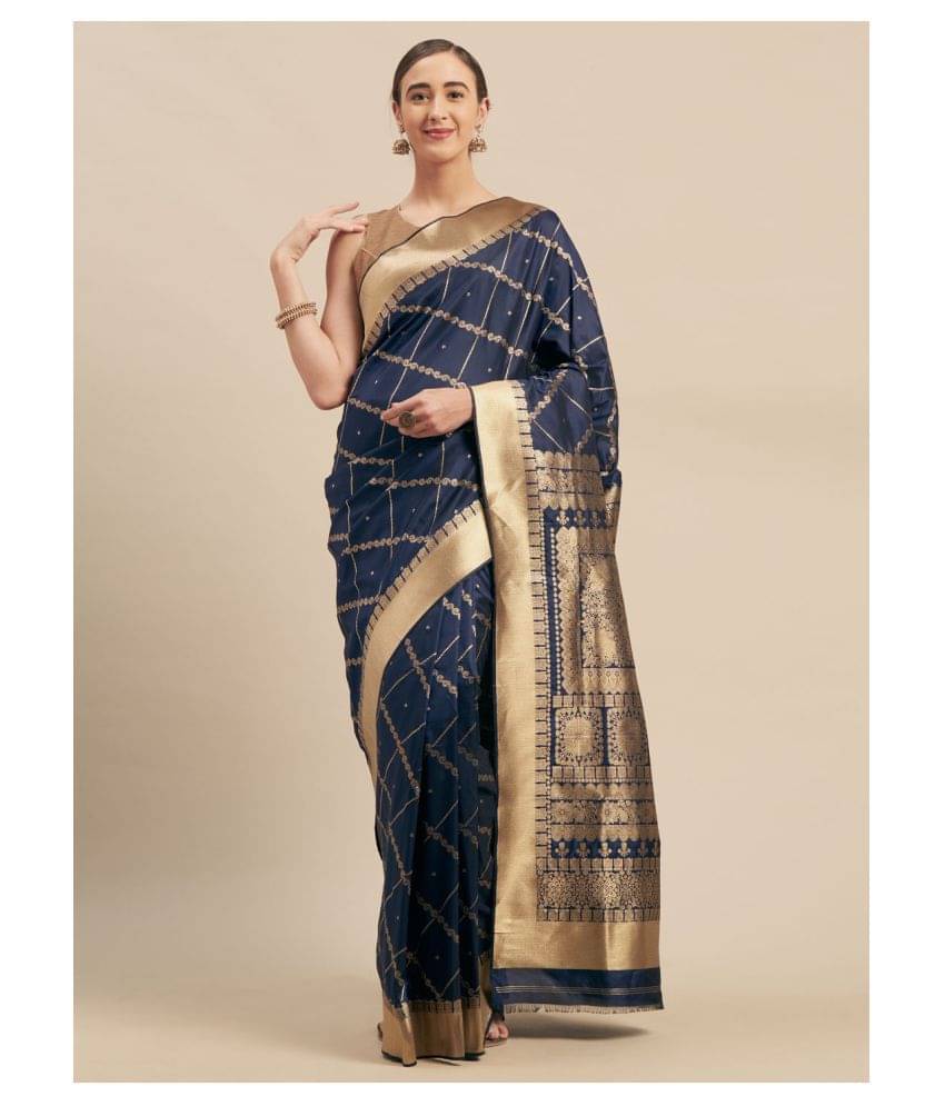 Shaily Retails Silk Blends Saree With Unstitched Blouse Piece ( Blue ) Shaily Retails Silk Blends Saree With Unstitched Blouse Piece ( Blue )