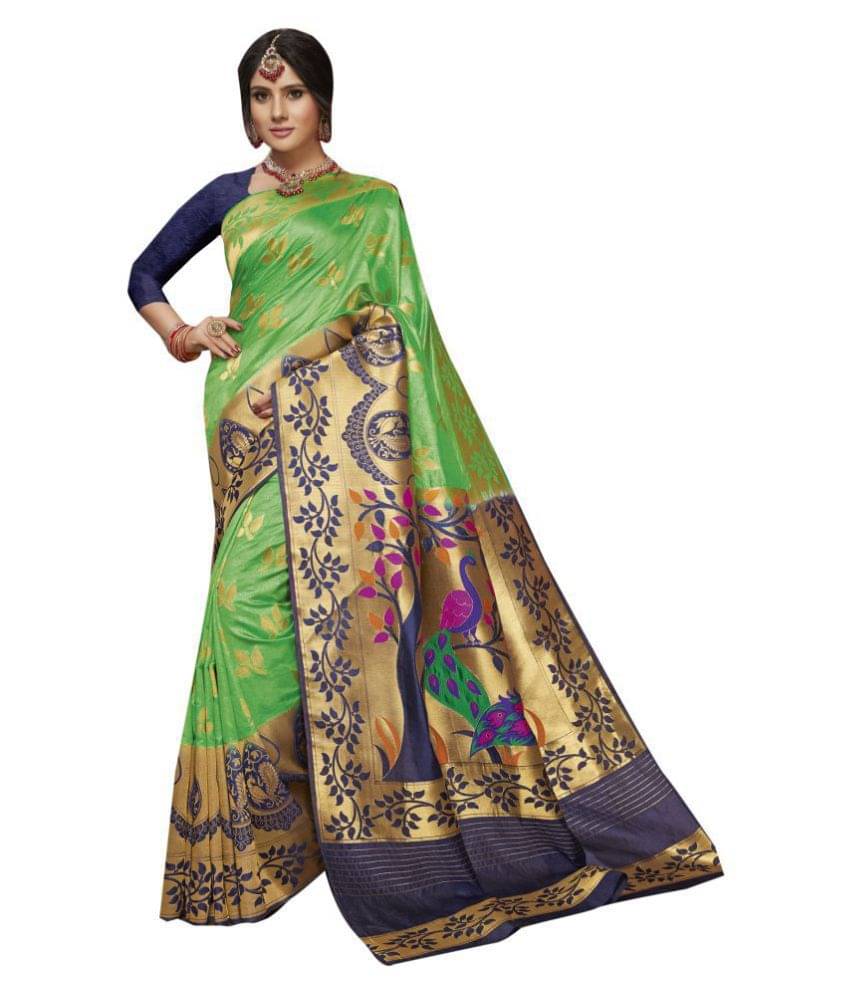 Shaily Retails Art Silk Saree With Unstitched Blouse Piece ( Green ) Shaily Retails Art Silk Saree With Unstitched Blouse Piece ( Green )