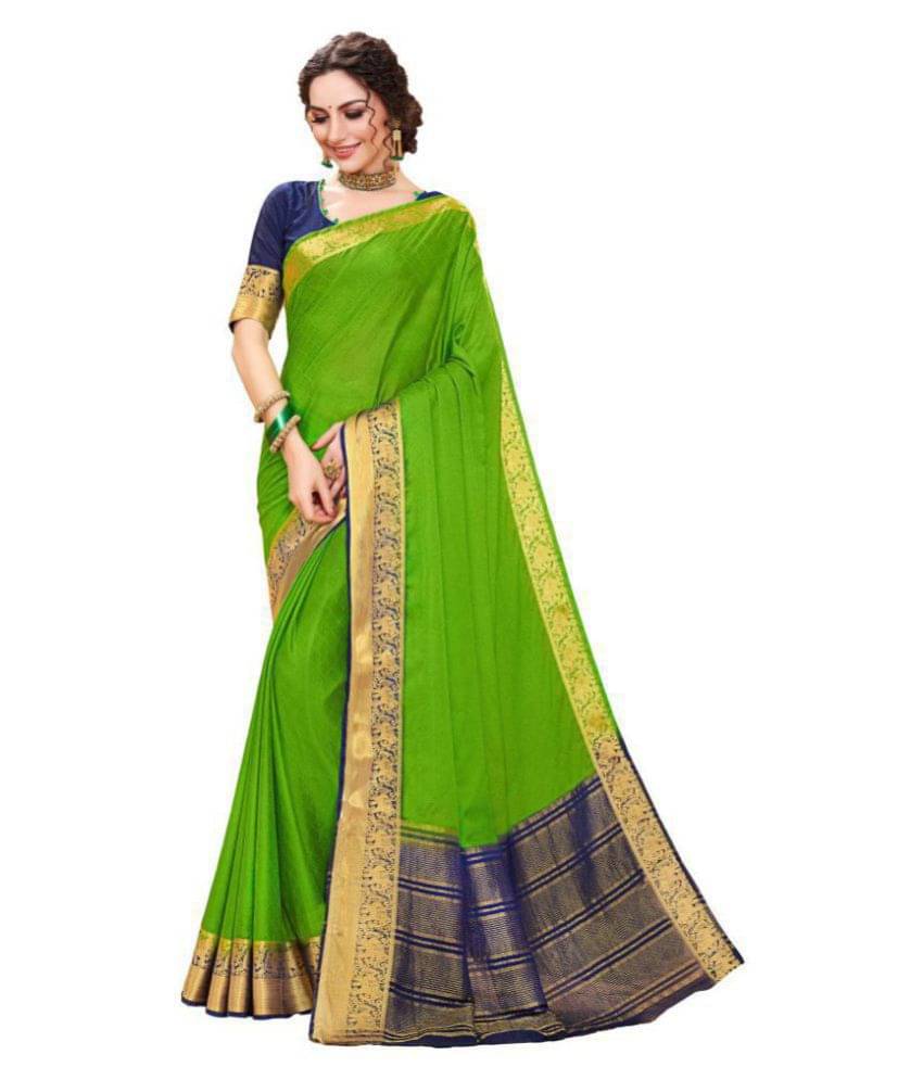     			Shaily Retails Silk Blends Saree With Unstitched Blouse Piece ( Green,Blue )