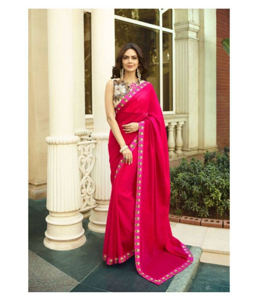 Shaily Retails Georgette Saree With Unstitched Blouse Piece ( Pink ) Shaily Retails Georgette Saree With Unstitched Blouse Piece ( Pink )