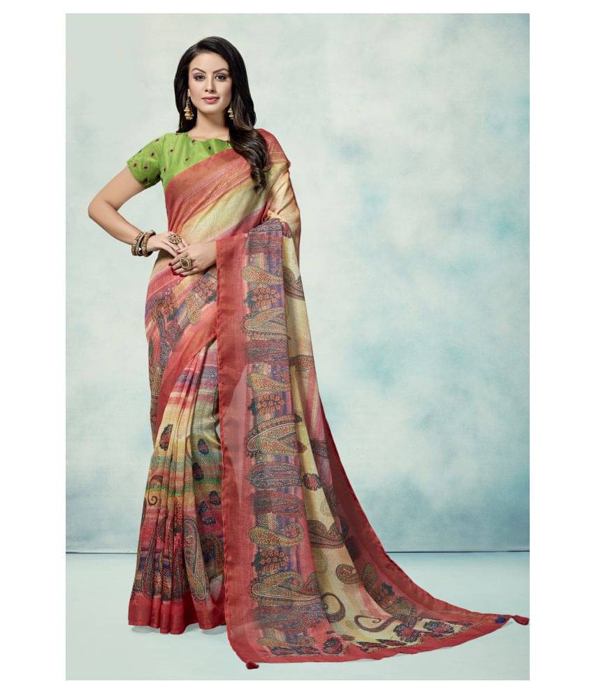     			Shaily Retails Linen Saree With Unstitched Blouse Piece ( Pink )