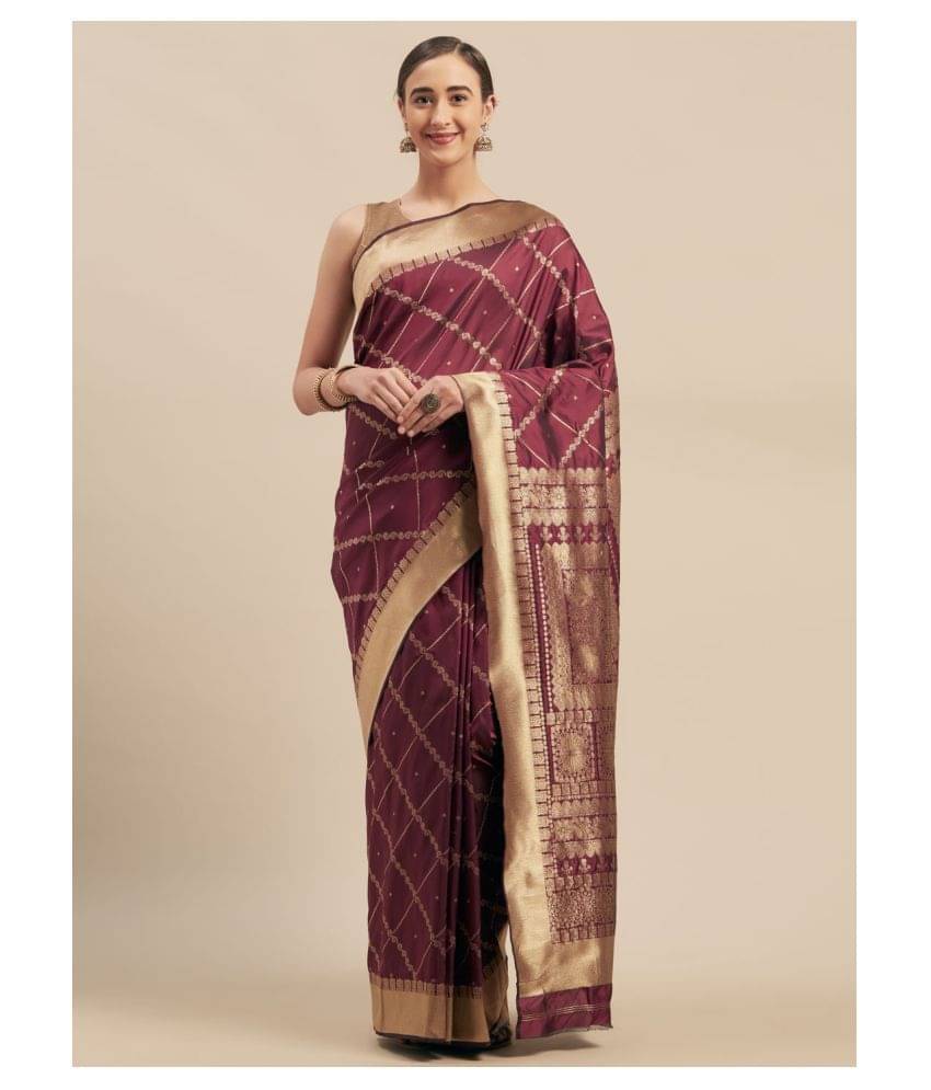     			Shaily Retails Silk Blends Saree With Unstitched Blouse Piece ( Purple )